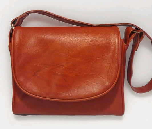 Vintage 70s Red Naugahyde Shoulder Bag Floral Lining Brass Zipper Beckys Mod