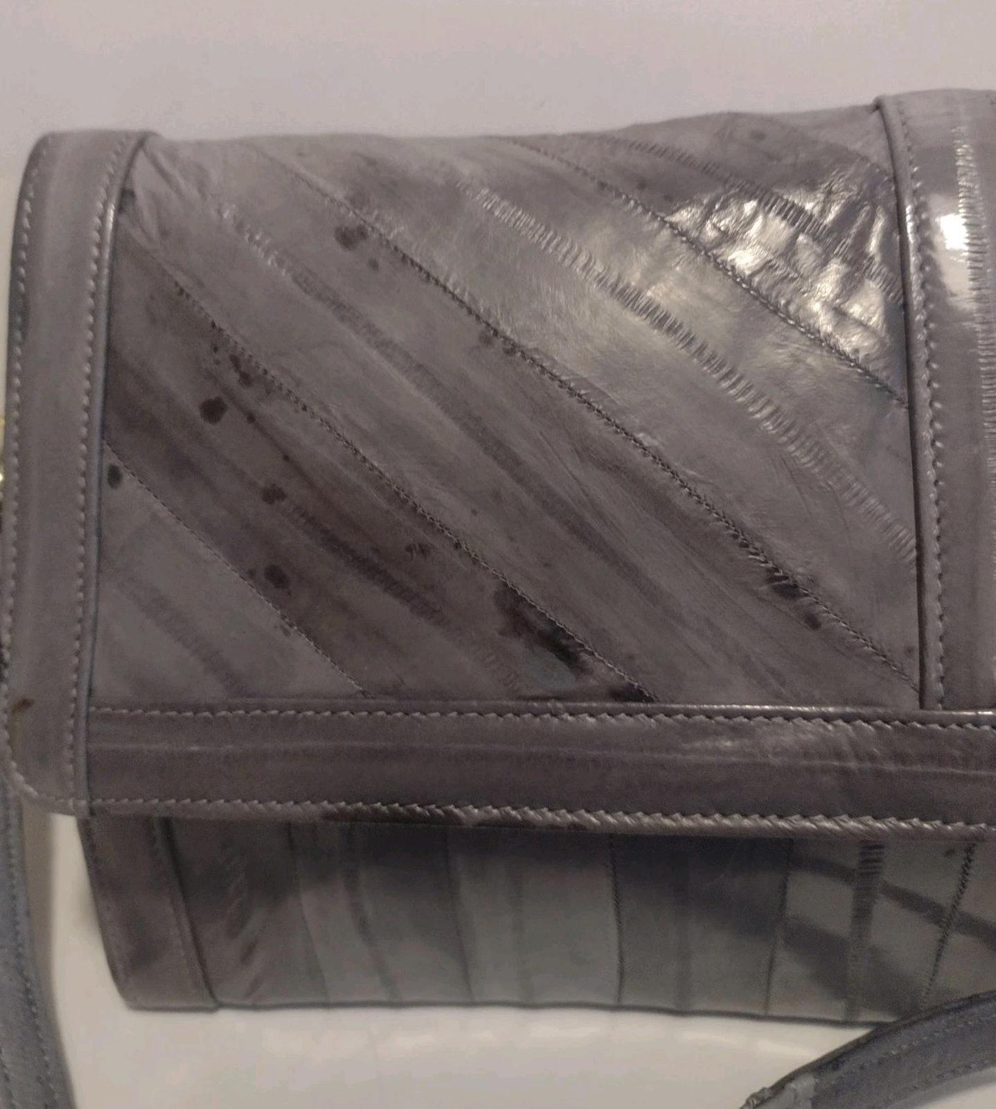 ❤️ Vintage 70s ULTRA EEL SKIN CLUTCH SHOULDER BAG Gray REMOVABLE STRAP