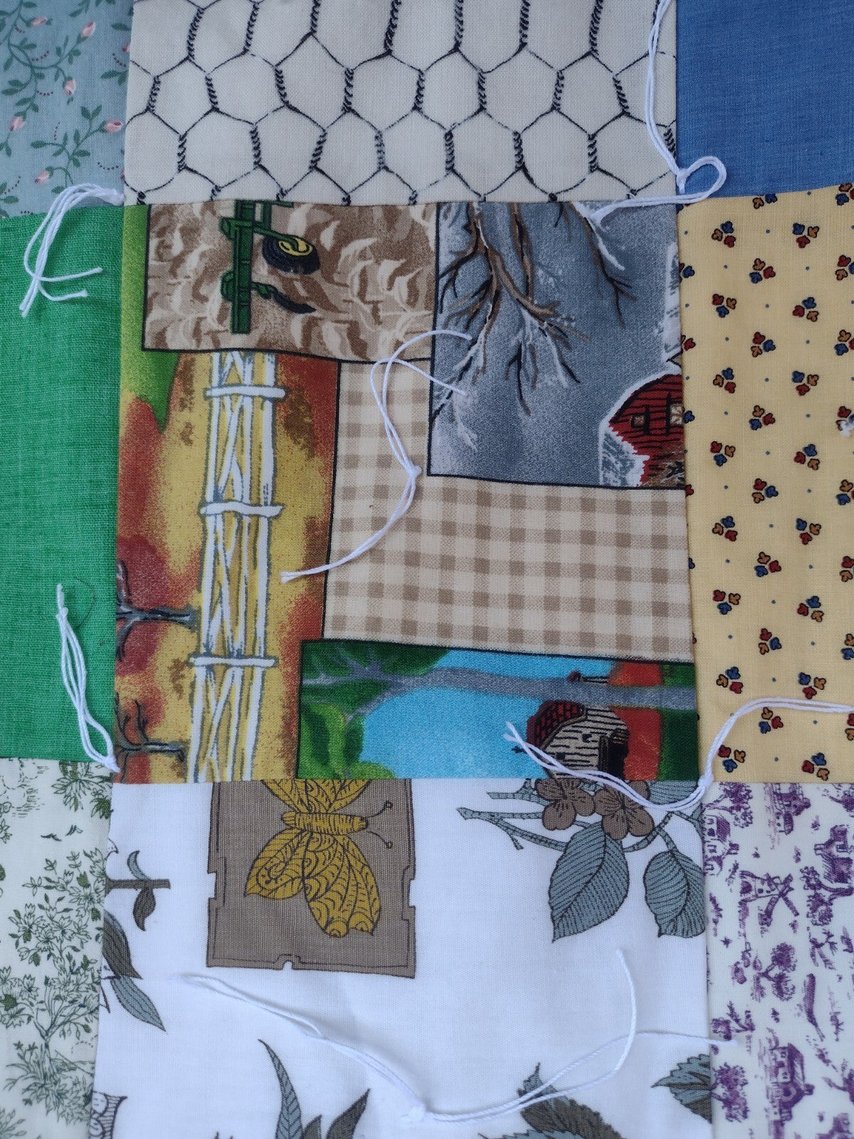 Set of 2 Handmade Quilts Twin Full Patchwork Floral Hand Tied Cottage Country