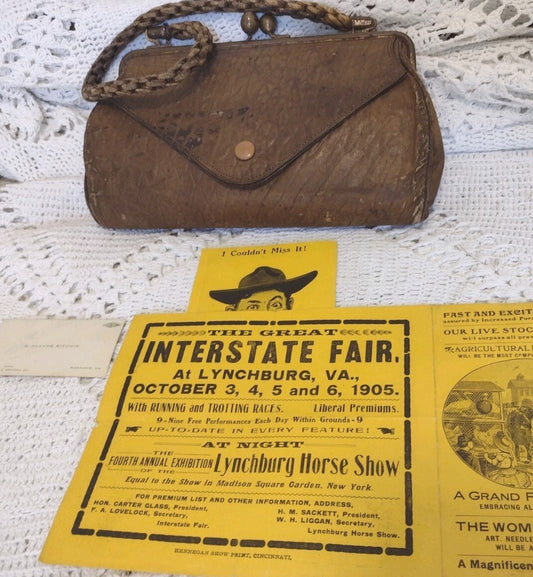 Antique Edwardian Leather Handbag 1905 Ephemera Norfolk Western Railway Purse
