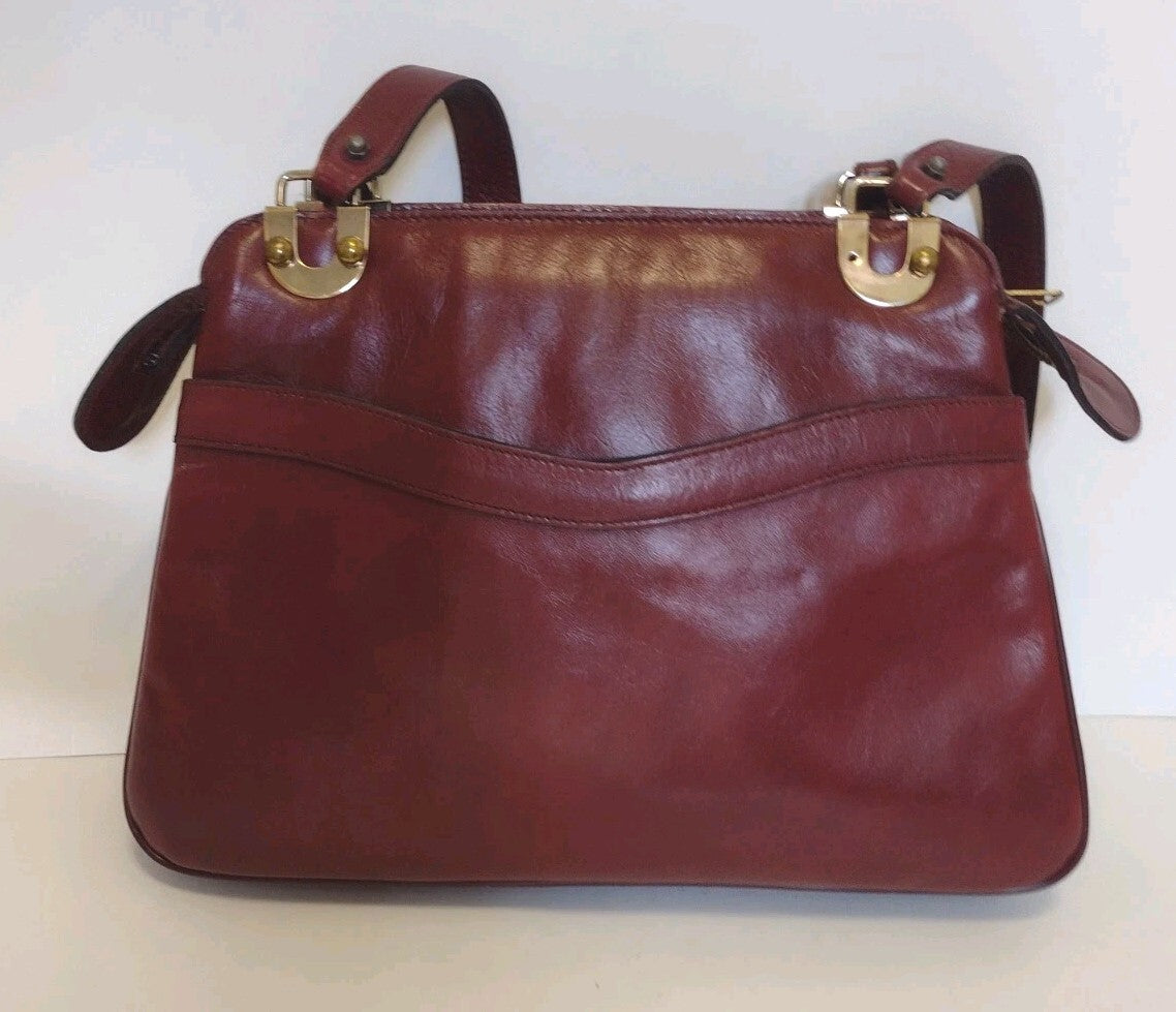Vintage 70s Etienne Aigner Oxblood Leather Shoulder Bag Organizer Purse
