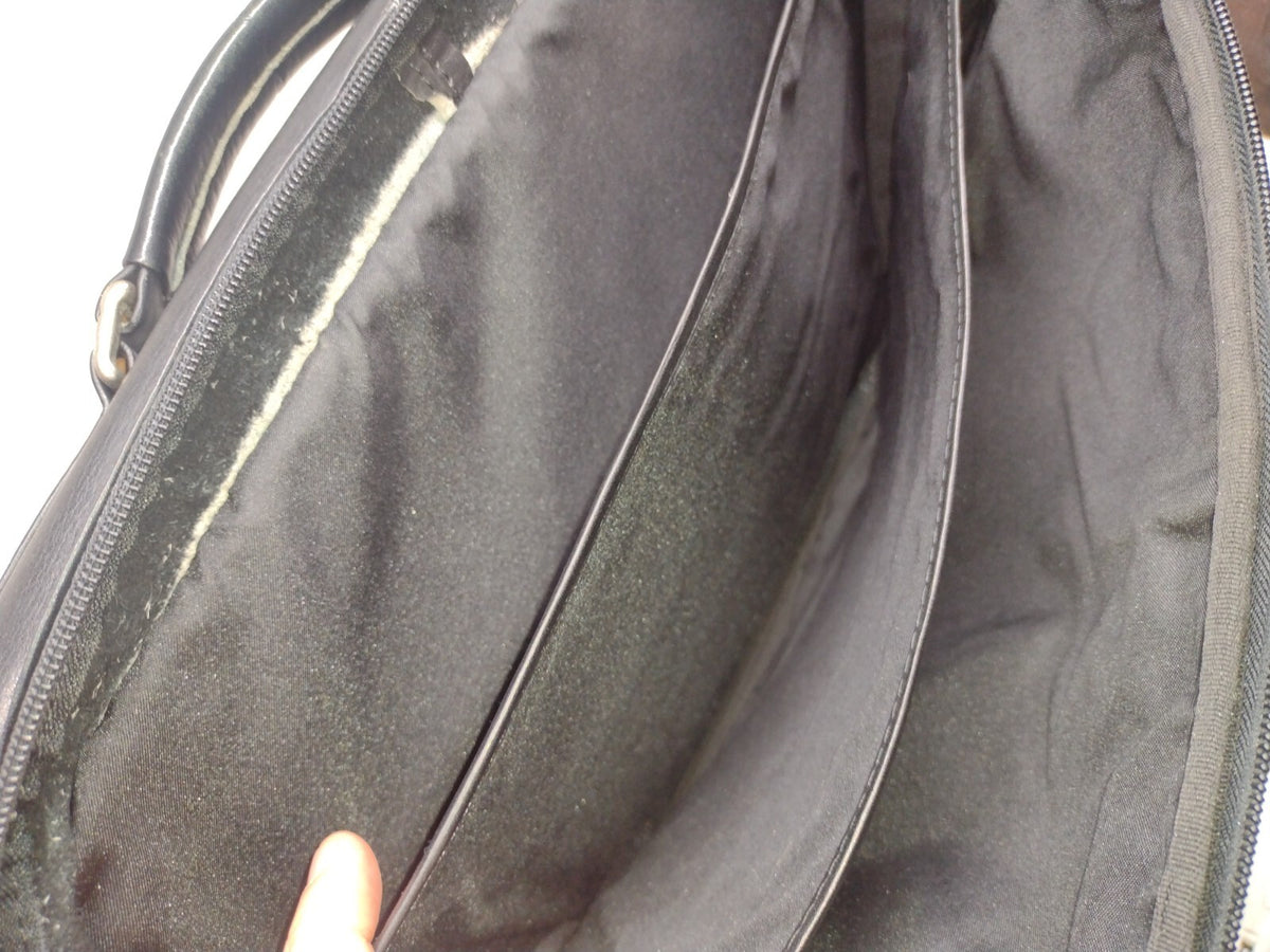 90s Black Genuine Leather Expandable Briefcase Amiet Swiss Lock Executive Bag