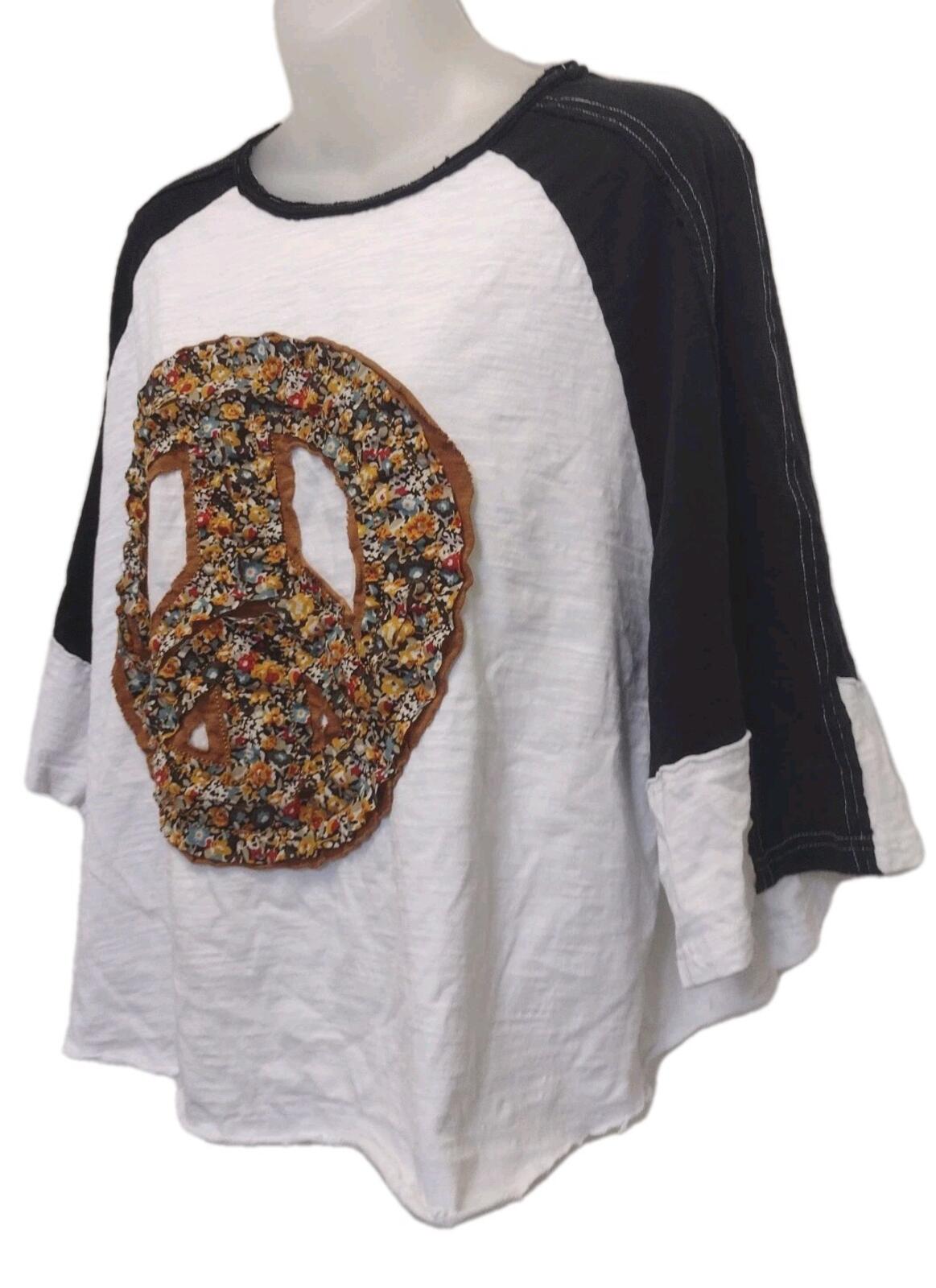 Upcycled Boho Peace Sign Crop Top Oversized Festival Hippie Wearable Art XL