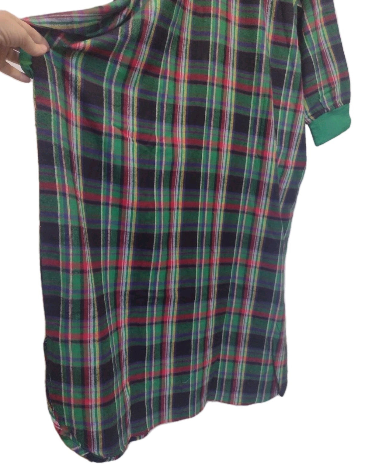 Vintage Anthony Richards 1X Plaid Flannel Nightgown 100% Cotton Maxi Half Zip
