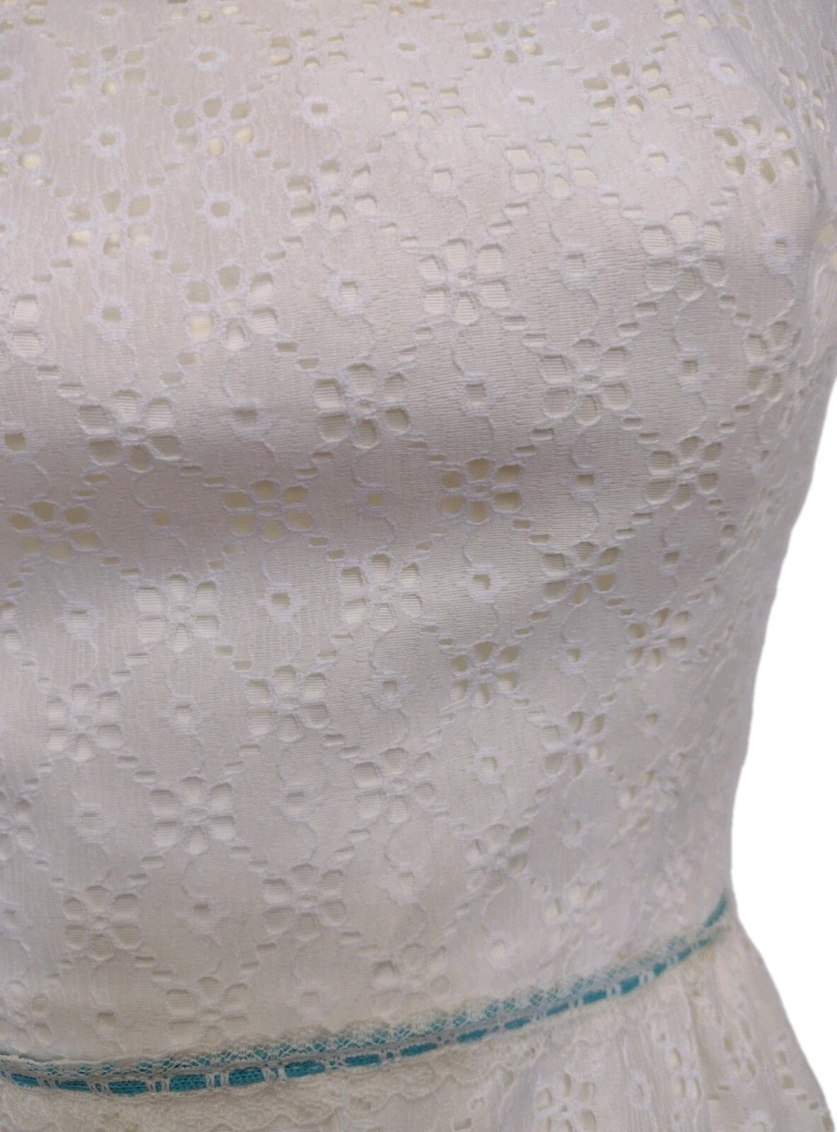 Vintage 70s Nadine Prairie Maxi Dress Ivory Lace Turquoise Victorian XS