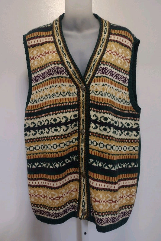 Vintage 90s Fair Isle Sweater Vest Grandpa Core Folk Knit Dark Academia 18W