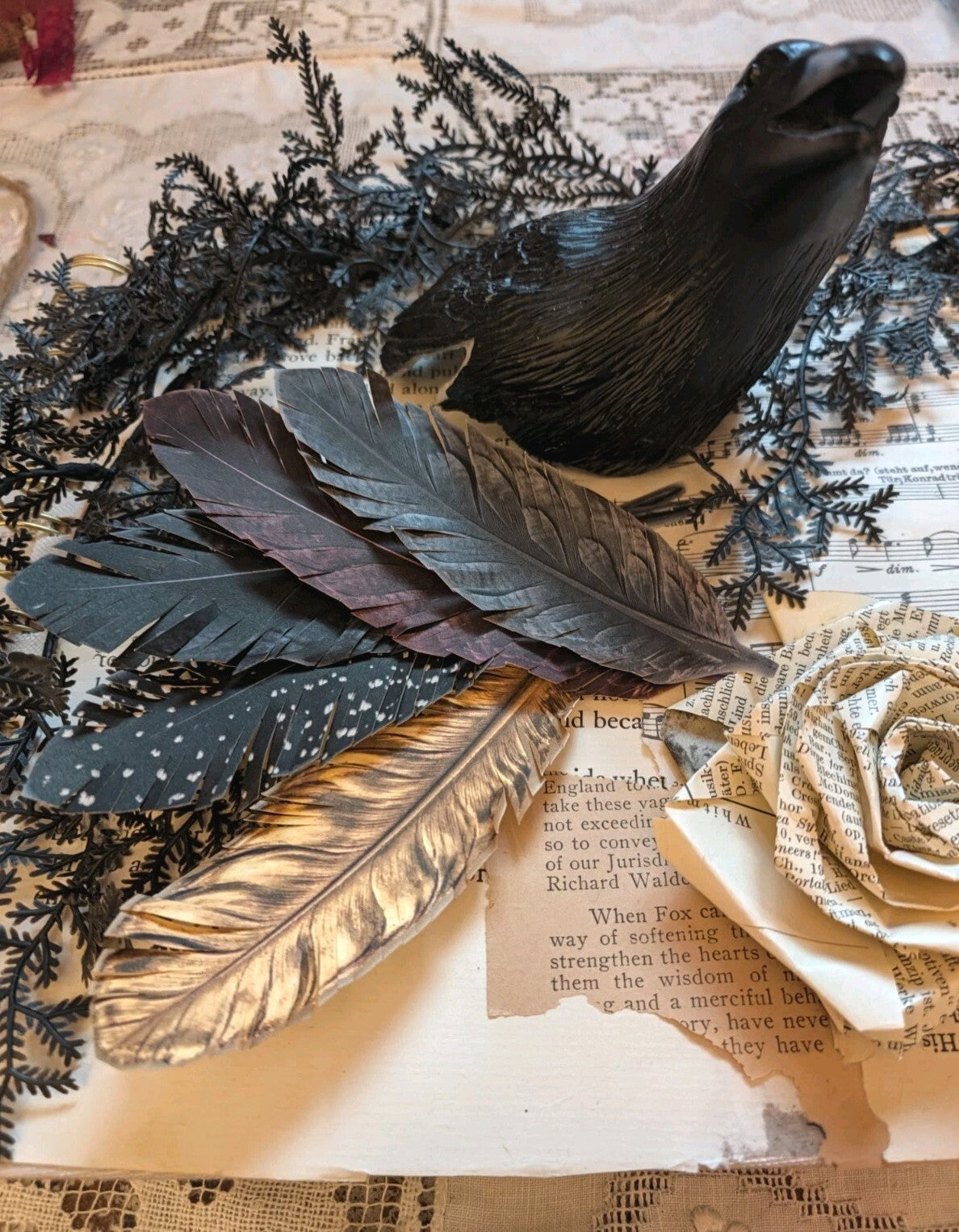 Hand Cut Feather Embellishments Set of 6 Junk Journal Ephemera 32 Designs Gothic