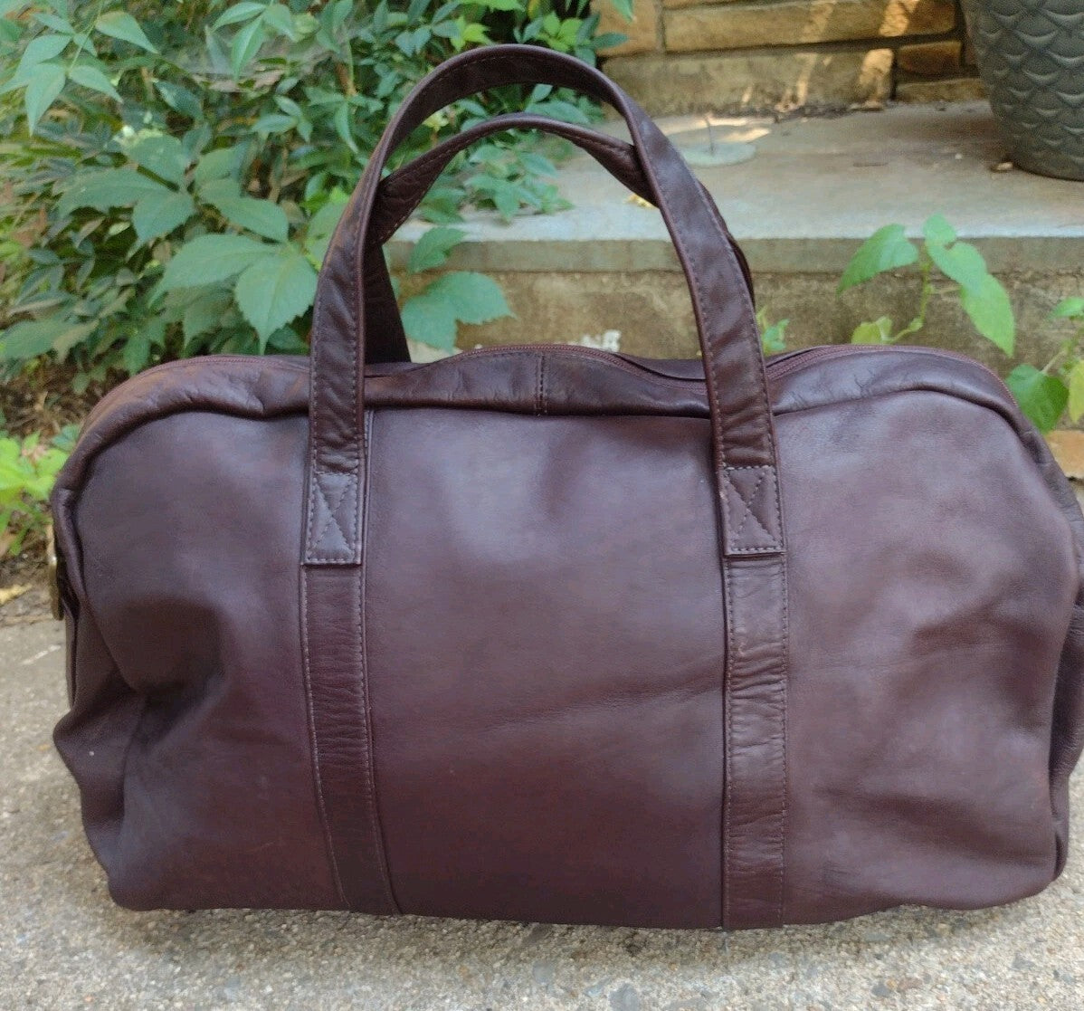 Vintage Genuine Leather Duffel Bag Chocolate Brown Weekender Travel Carry On