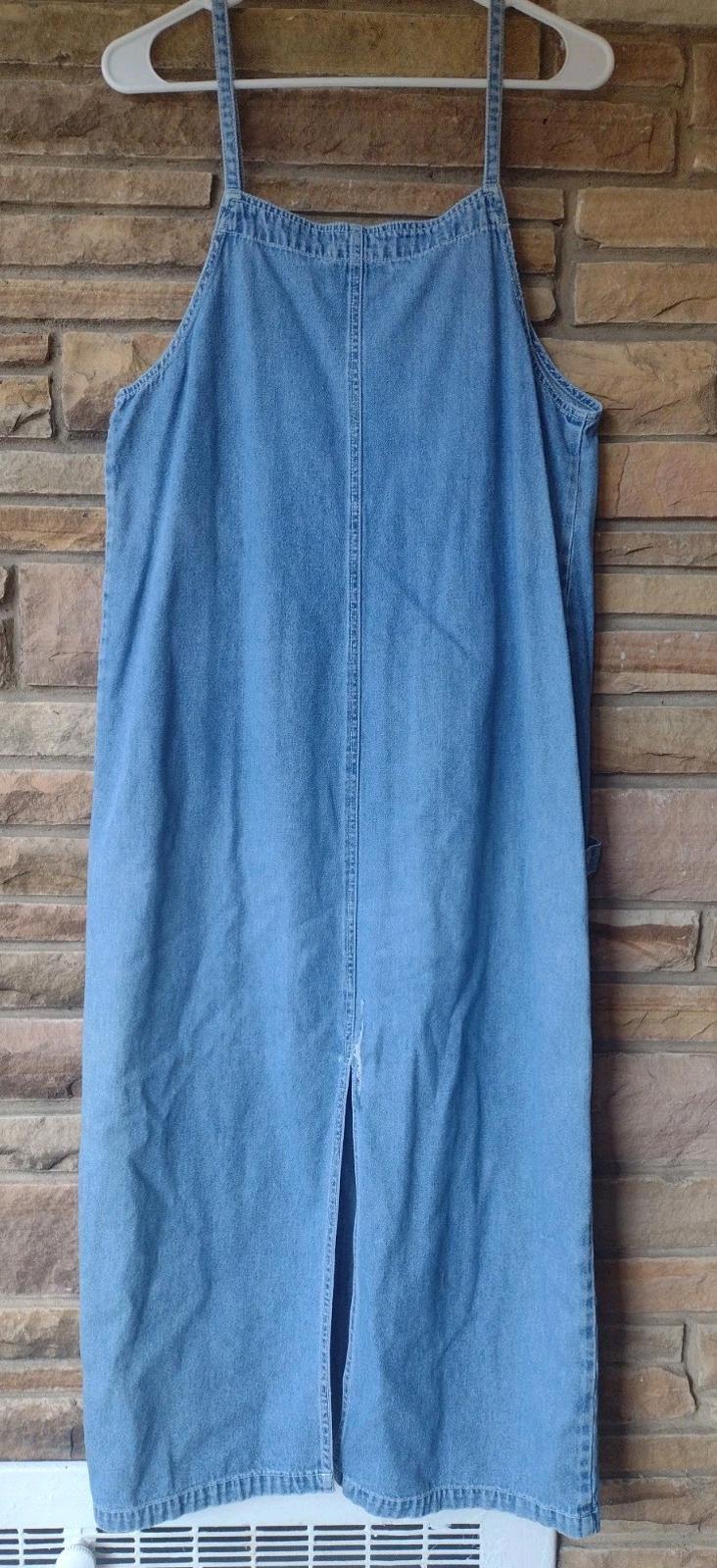 90s Paul Harris Denim Carpenter Jumper Dress Small Light Wash Back Slit Sz S/M