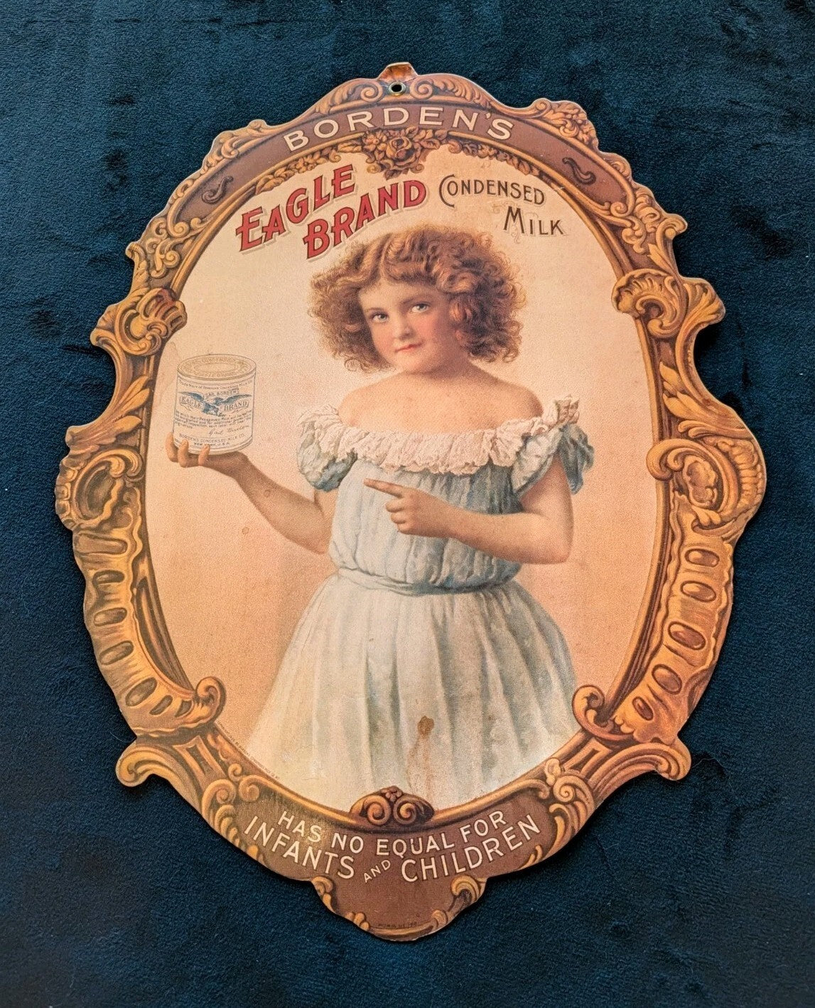 Antique 1900 Borden's Eagle Brand Condensed Milk Die Cut Cardboard Sign Girl Ad