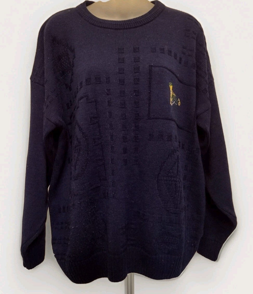 Vintage Blarney Castle Designs Ireland Sweater L Navy Celtic Grandpa Knit
