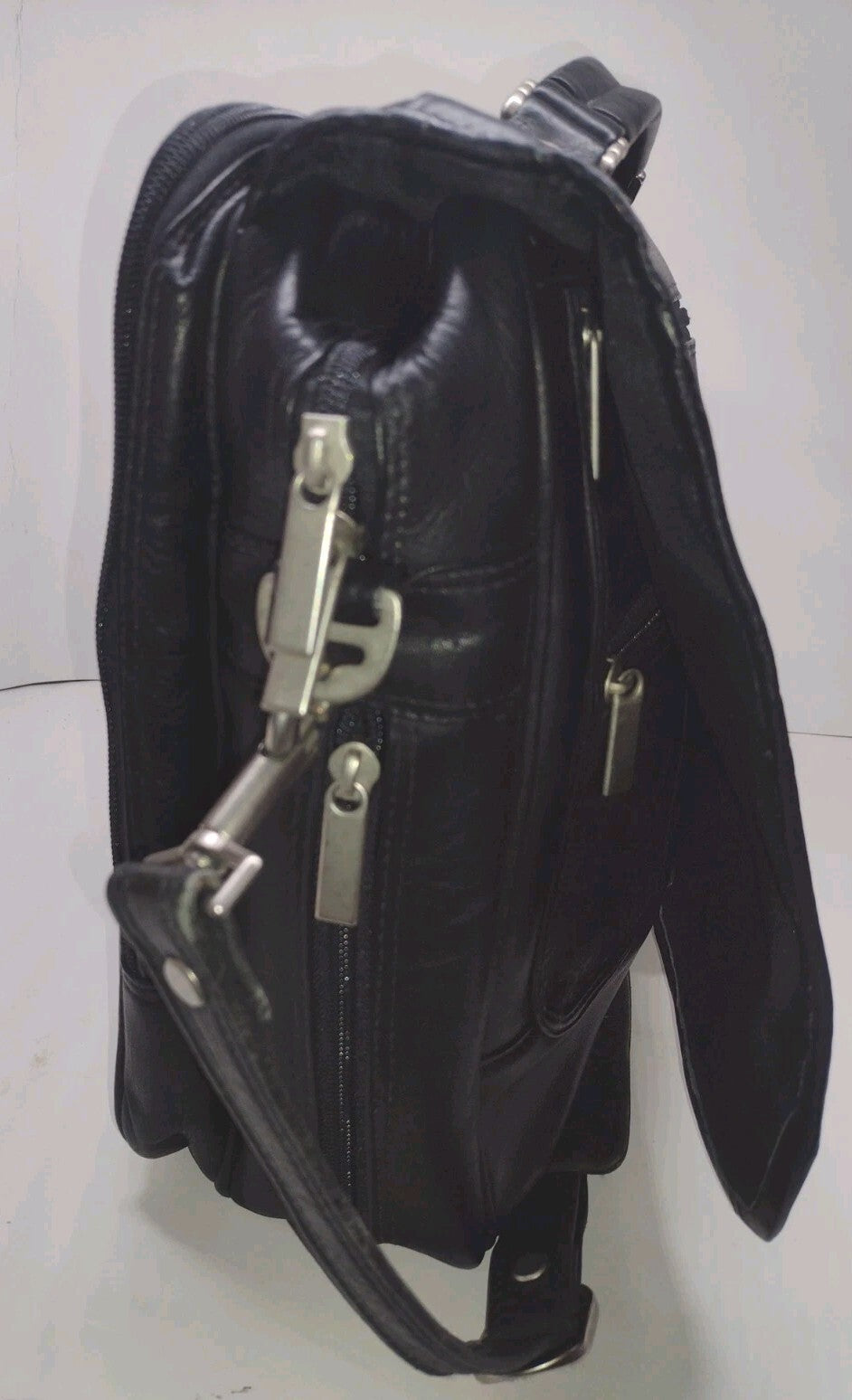 90s Black Genuine Leather Expandable Briefcase Amiet Swiss Lock Executive Bag