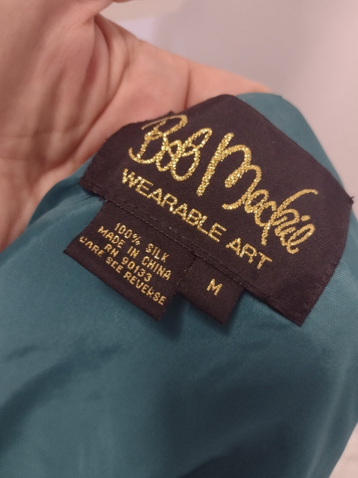 Bob Mackie Wearable Art Silk Jacket Embroidered Teal Western Boho Zip Medium