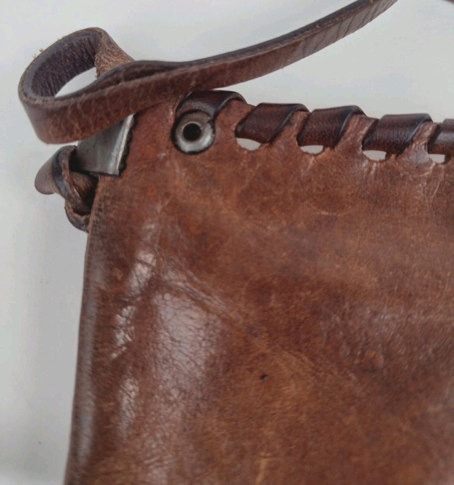 Vintage 70s Artesanía Argentina Leather Crossbody Bag Handcrafted Boho