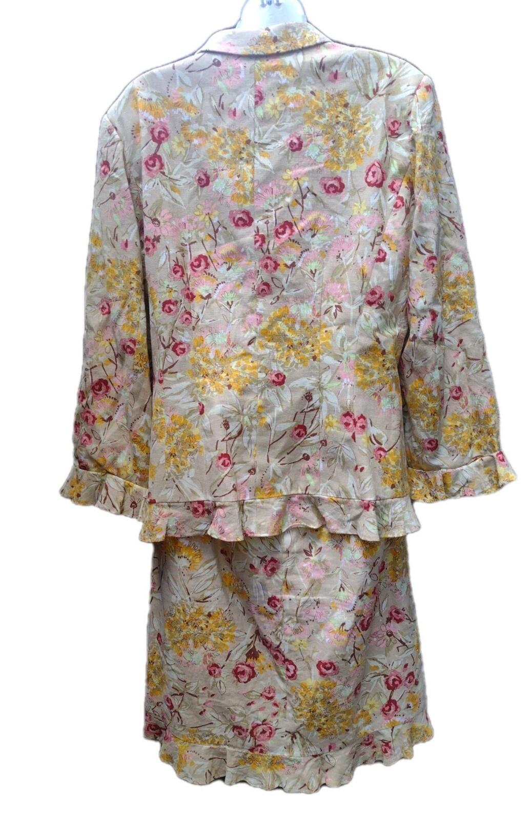 Beige Floral Garden Party Suit Feminine Linen Set 14 Monroe & Main Jacket Skirt