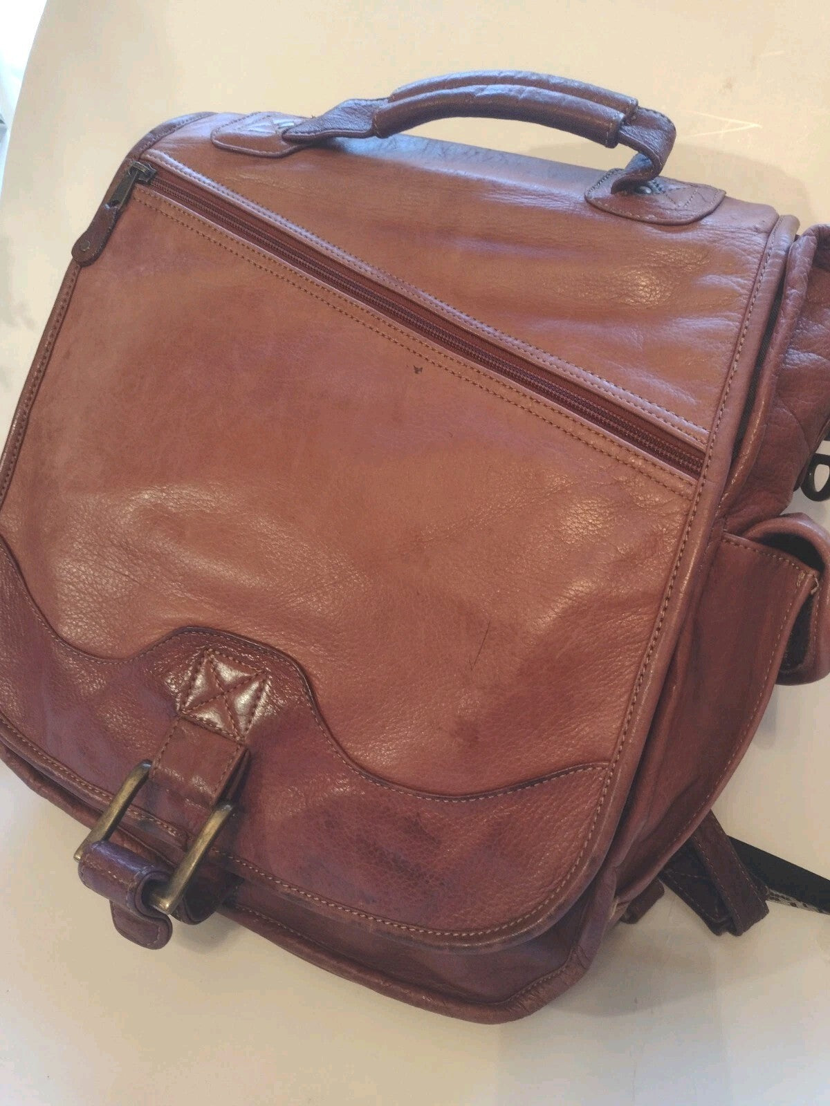 Leather Convertible Backpack Laptop Messenger Bag Brown Boho Travel 3 Way 16in