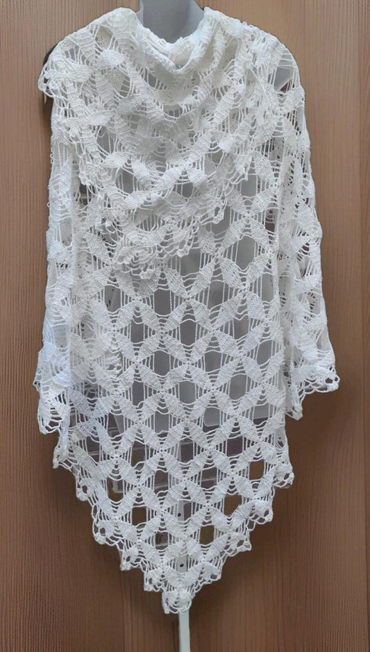 VTG 40s Hand Crochet Shawl Throw 46” Square Lace Table Topper Cottagecore Boho