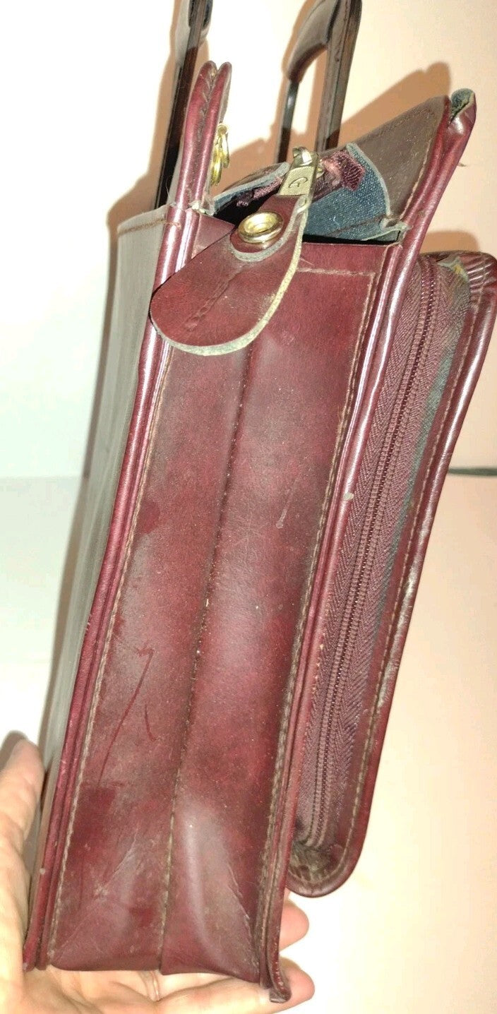 Vintage 1990s Mead Cambridge Burgundy Faux Leather Briefcase Portfolio 16"