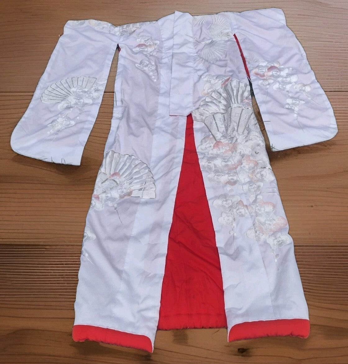 Vintage Japanese Uchikake Wedding Kimono Crane Embroidered Bridal Robe White Red