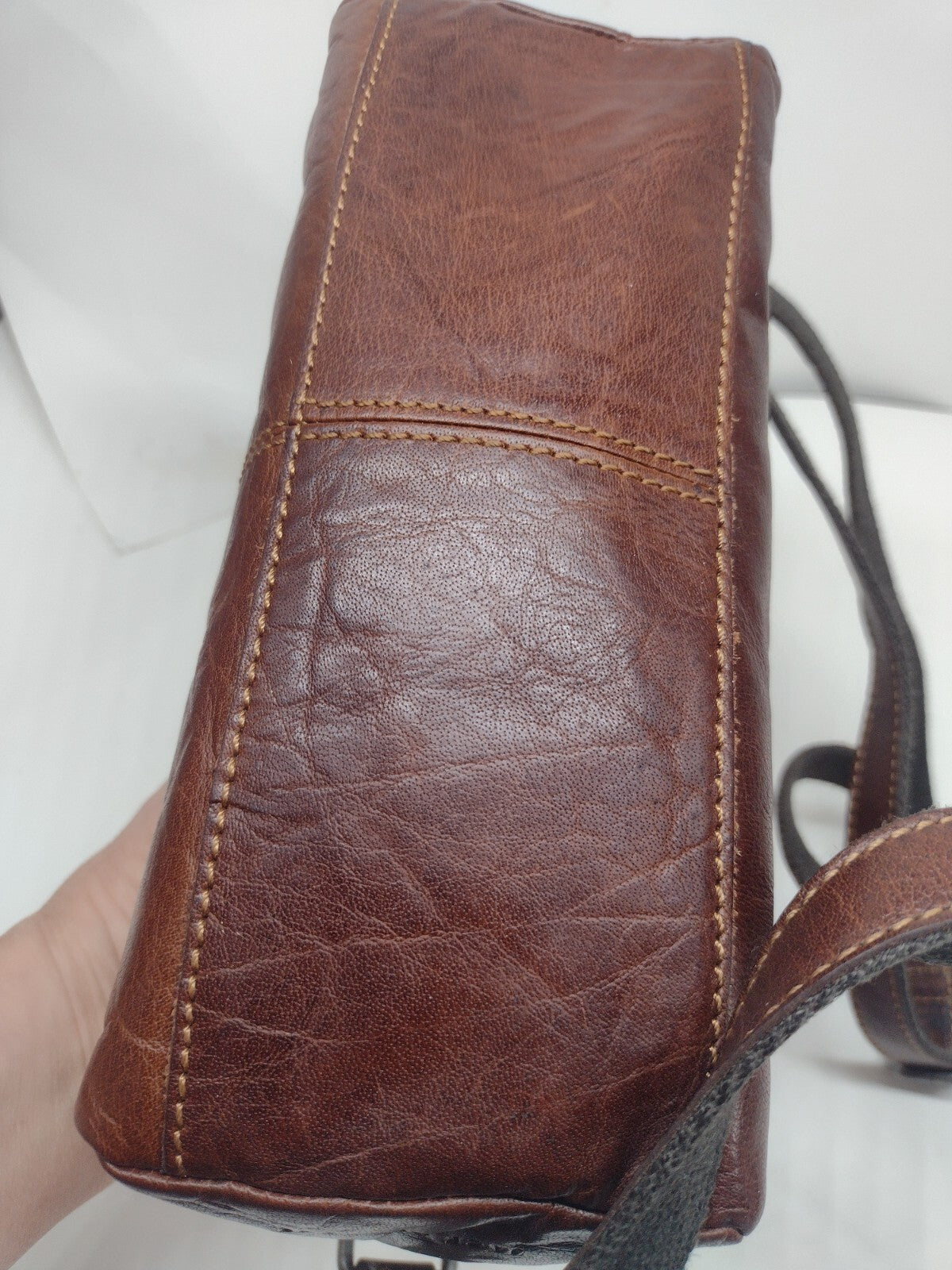 Jack Georges Brown Leather Crossbody Bag Organizer Distressed Patina Messenger