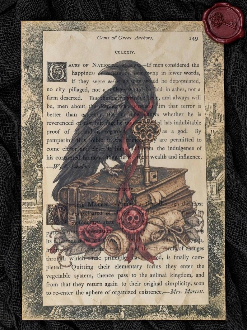 Gothic Ephemera Art Cards Stickers Dark Academia Victorian Book Page Apothecary
