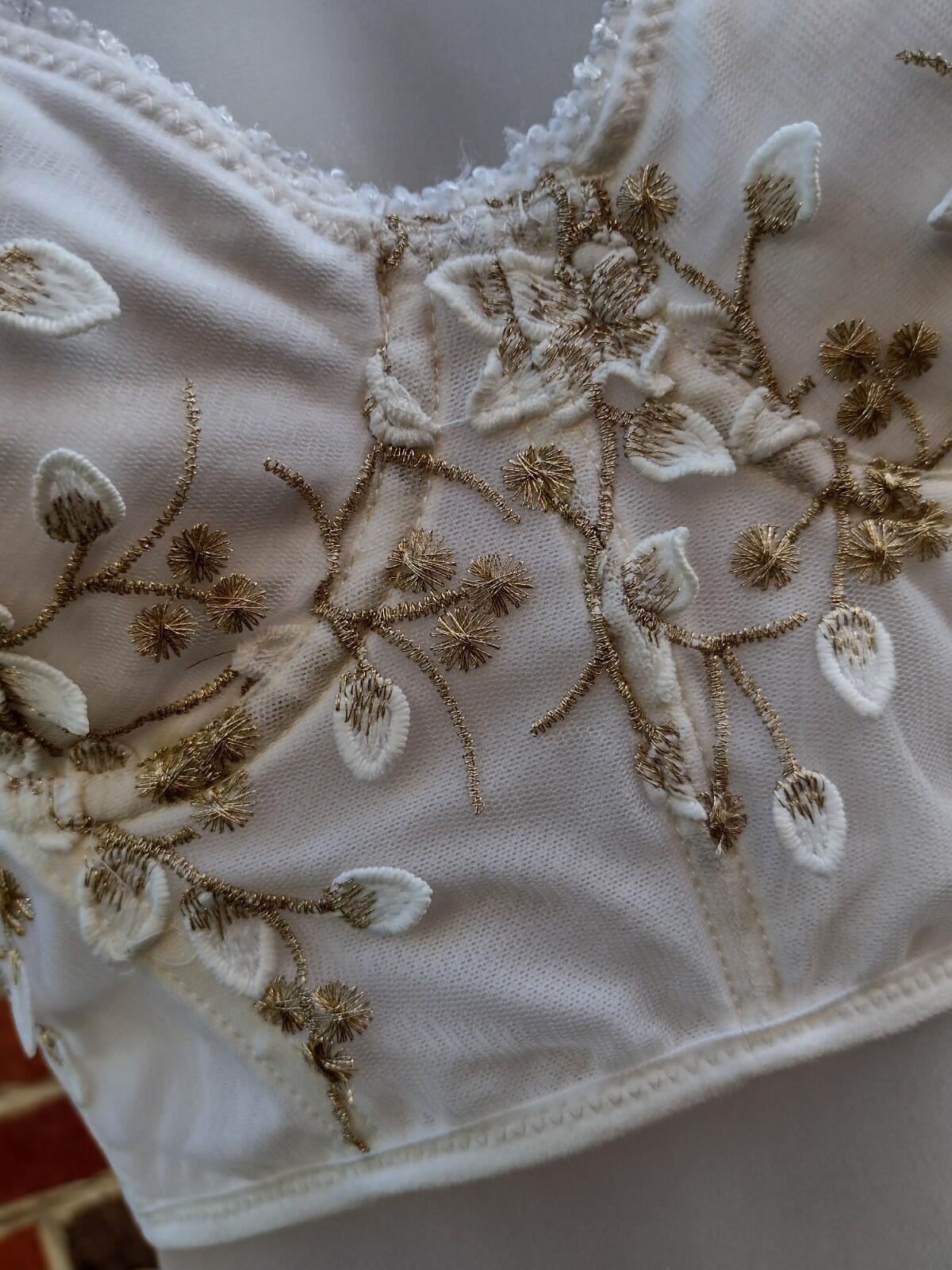 White Gold Embroidered Corset Top Boned Fairy Coquette Bridal Romantic Soft Girl