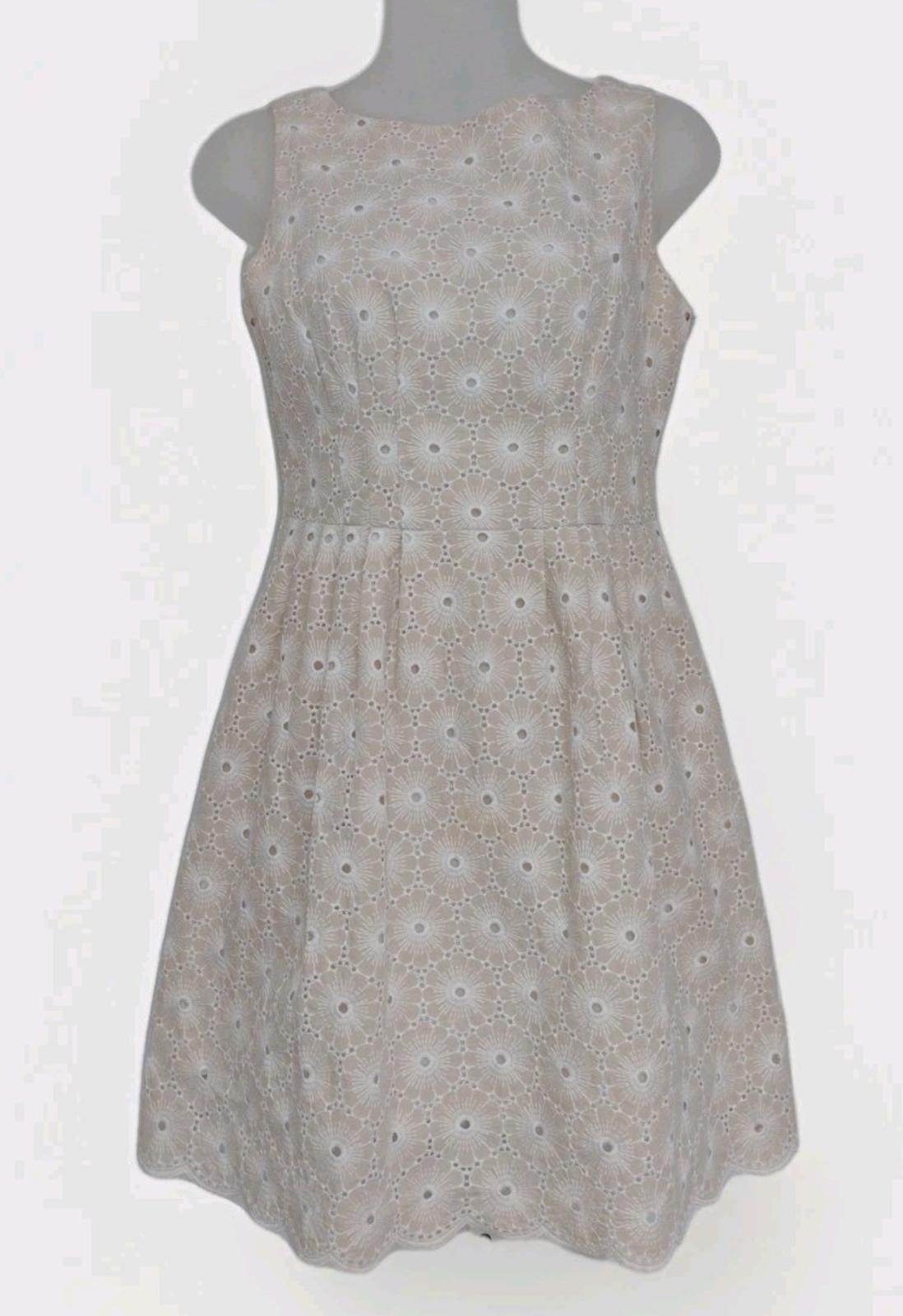 White Eyelet Lace Dress Beige Lined Retro Fit & Flare Sleeveless No Tags 2000s