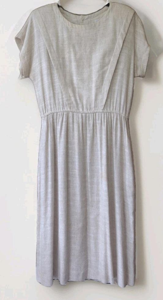 Vintage 50s Lanz Originals Dress Rayon Flax Blend Button Back Cottagecore Folk M