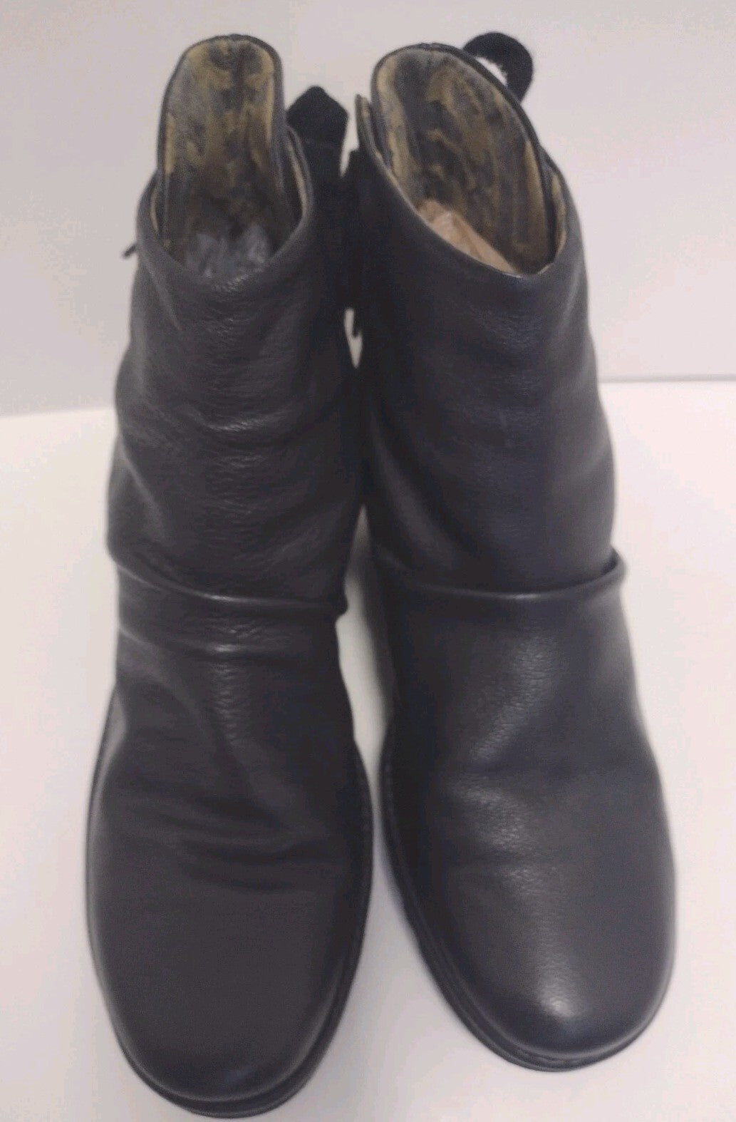 FLY London Yama Black Leather Ankle Boots 39 Lace Up Wedge Lug SoleSize: EU 39
