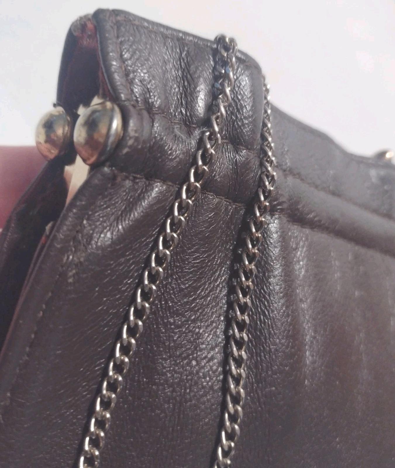 70s Genuine Leather Kiss Lock Purse Bundle Brown & Beige Gold Chain Evening Bags