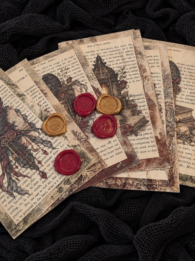 Gothic Ephemera Art Cards Stickers Dark Academia Victorian Book Page Apothecary