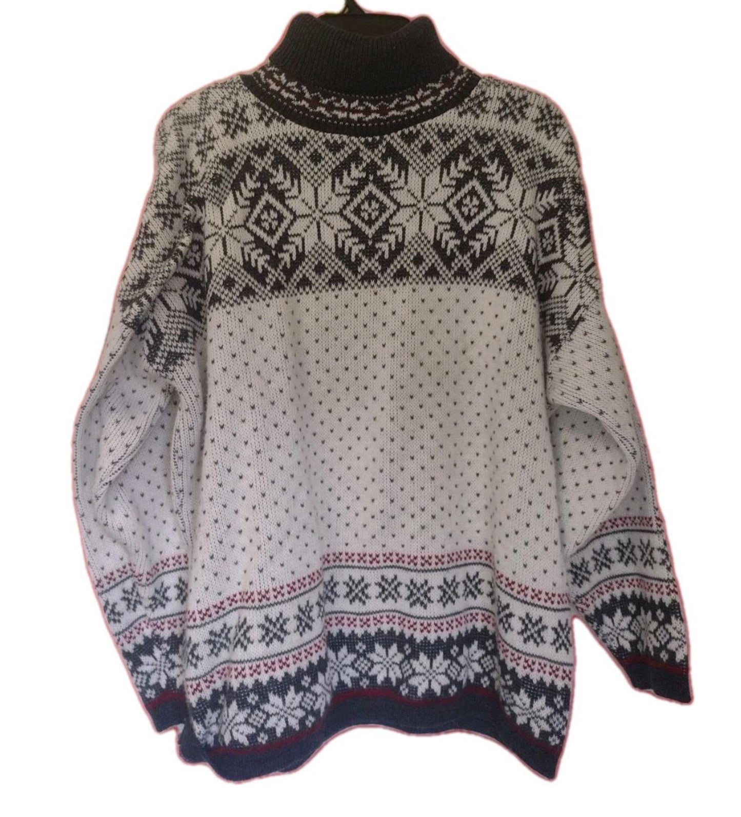 Vintage SPUNKY Brand Fair Isle Sweater Turtleneck Sz L Women's Gray White