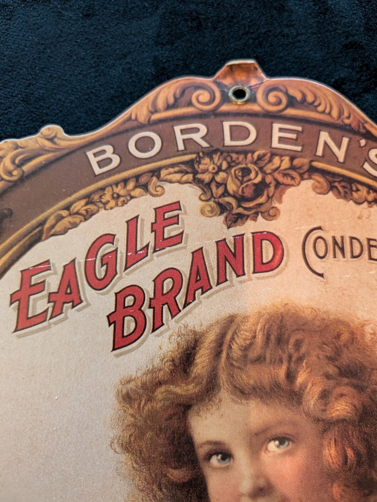 Antique 1900 Borden's Eagle Brand Condensed Milk Die Cut Cardboard Sign Girl Ad