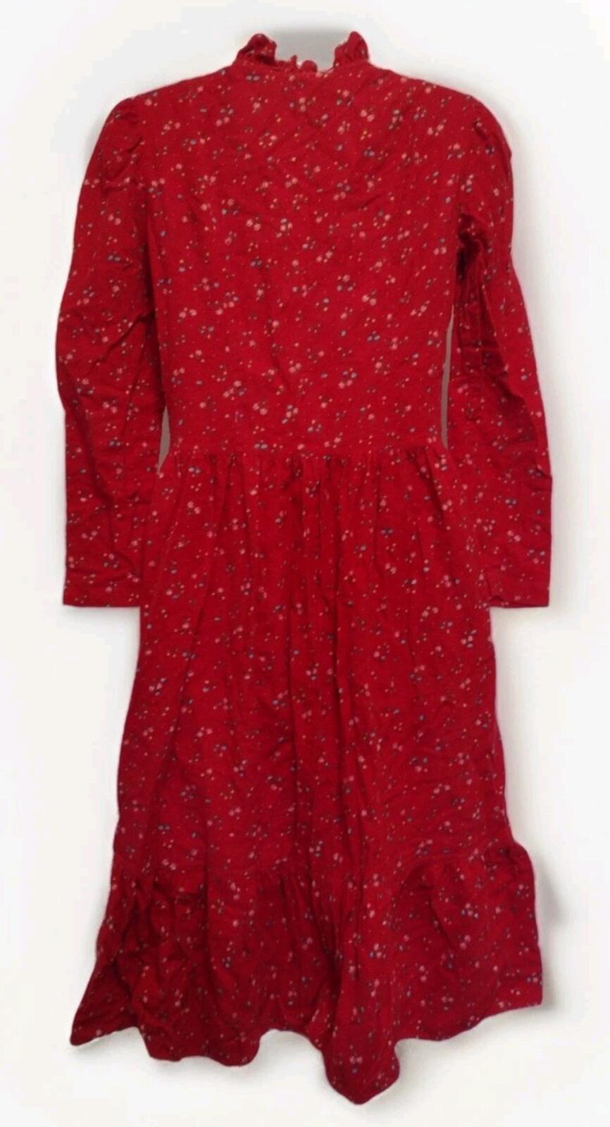 VTG 70s Avon Fashions Red Floral Prairie Dress flannel 7/8