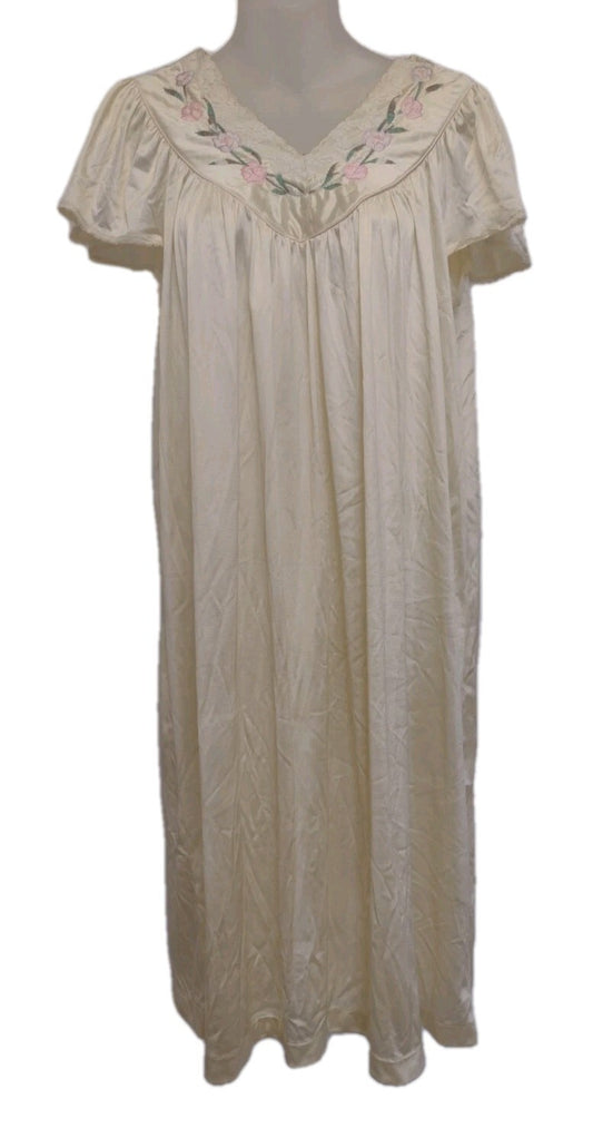 Vintage Vanity Fair Nightgown Sz S Yellow Floral Embroidered Lace Cottagecore