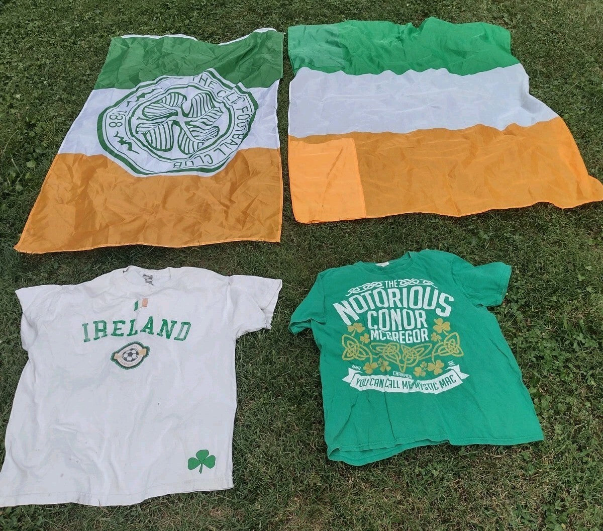 Ireland Celtic FC Fan Lot 2 Flags 2 T-Shirts Conor McGregor Soccer Irish Large