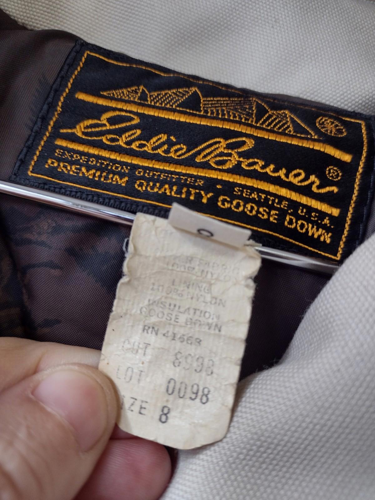 VTG 80s Eddie Bauer Goose Down Trench Coat Sz 8 Shearling Collar Ducks Lining
