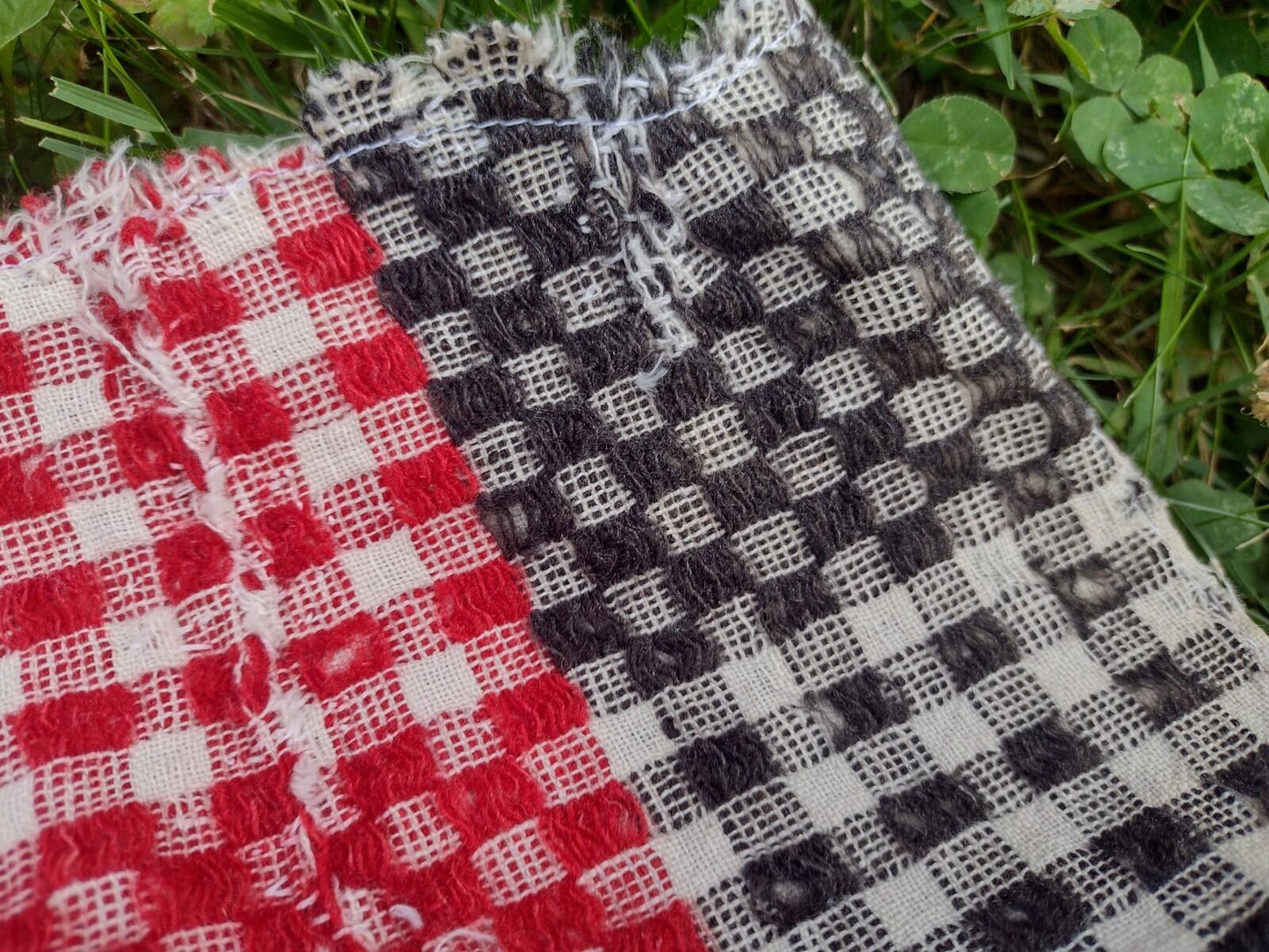 1930s Depression Wool Needlewoven Feed Sack Throw Blanket Red Black Folk 82x60