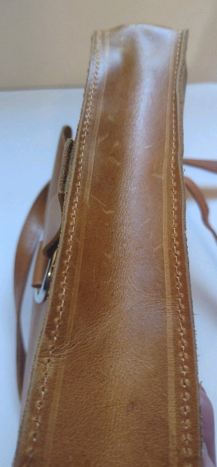 Boho Cognac Leather Crossbody Bag Artisan O Ring Shoulder Purse Rustic