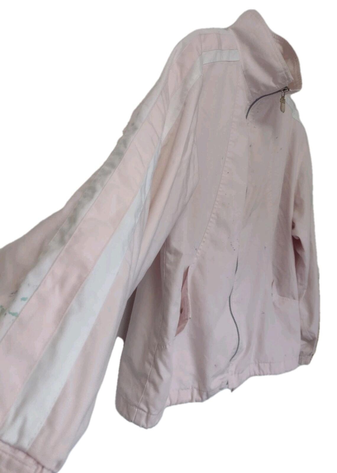 Vintage Pale Pink Distressed Track Jacket W White Stripes Paint Splatters Sz L