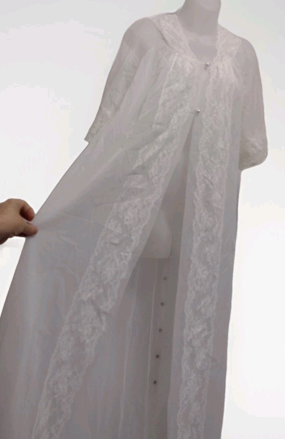 Robe Vintage Shadowline Sheer Chiffon Lace Peignoir Petite Bridal Boudoir