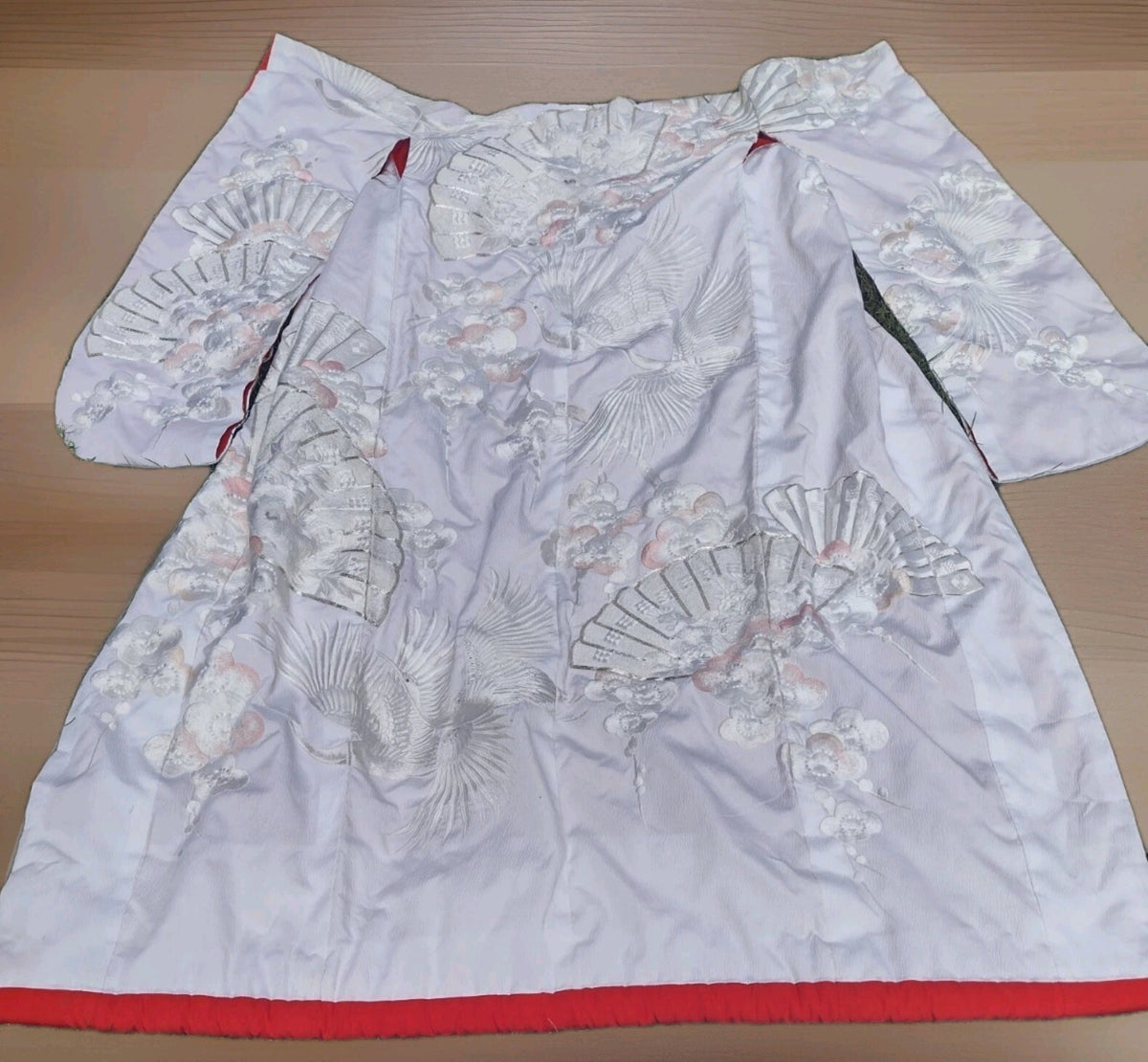 Vintage Japanese Uchikake Wedding Kimono Crane Embroidered Bridal Robe White Red