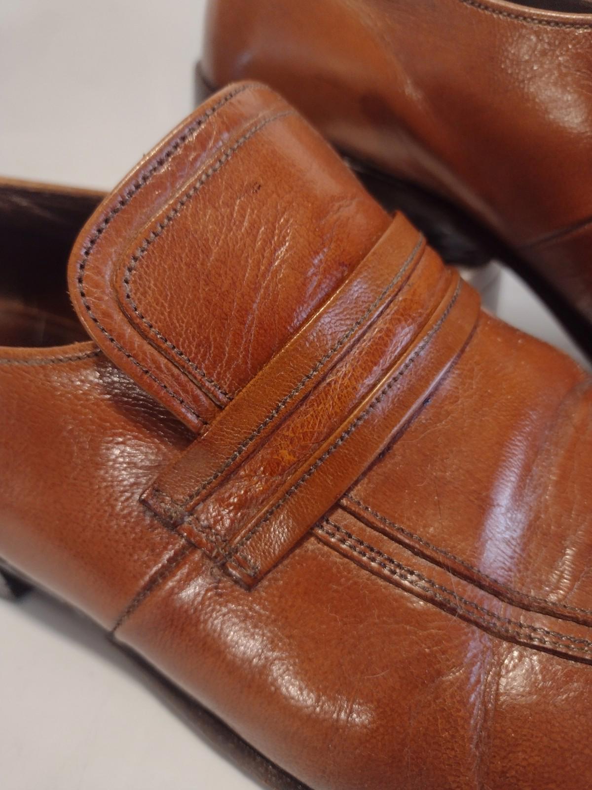 Vintage Florsheim Medallion Monk Strap Shoes 8.5C Brown Patina Leather USA 70s