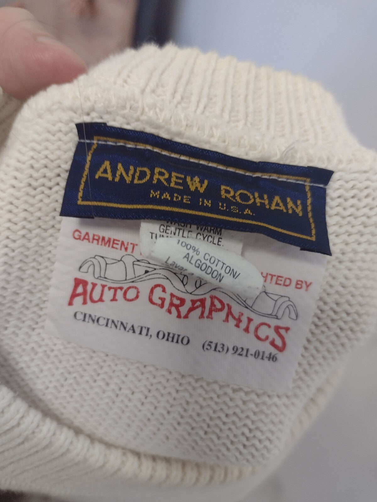 Vintage 1990s Mens Andrew Rohan MG Sweater Large Cotton British Car USA