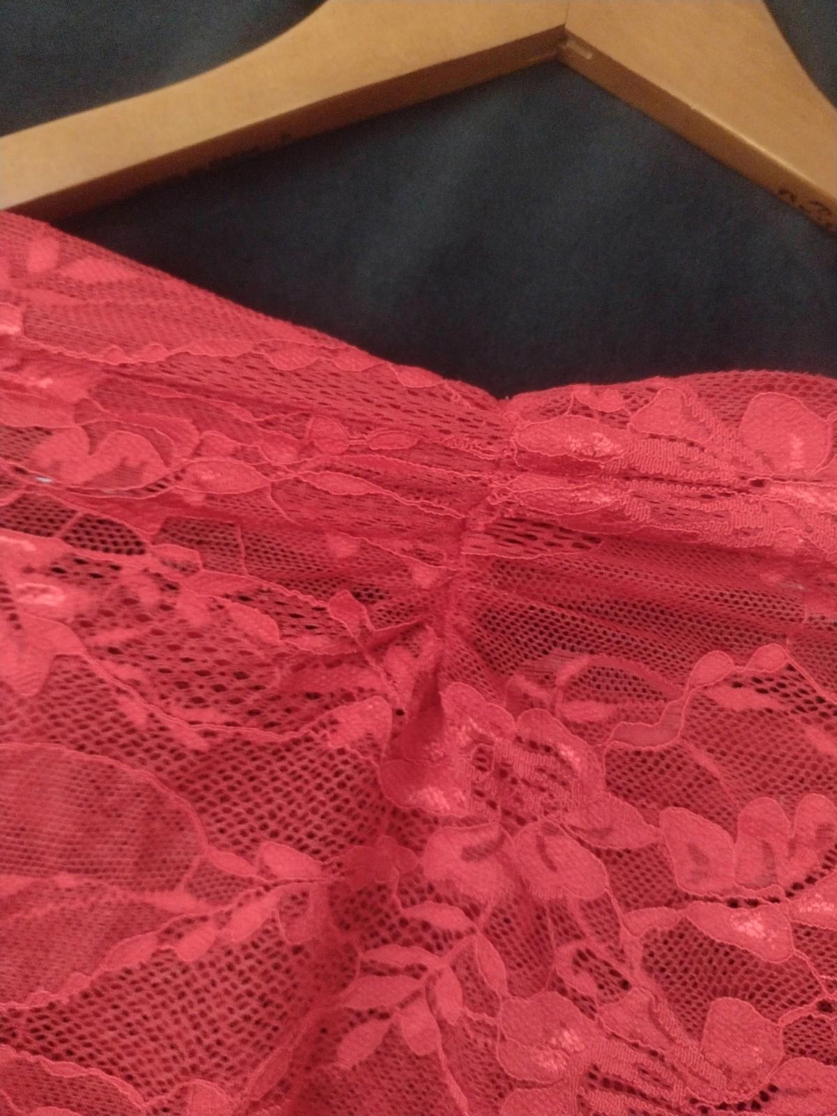 Red Stretch Lace Maxi Mermaid Dress Sheer Rear Shaping Sz L