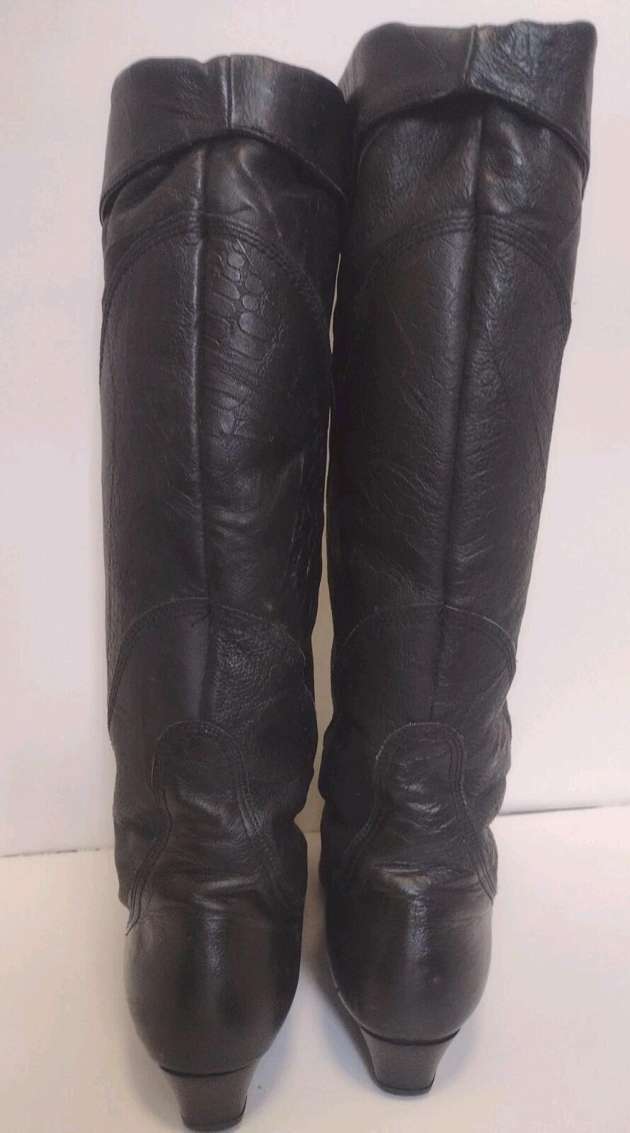 Vintage 70s Patchwork Leather Knee High Boots Faux Fur Lined Renaissance Sz 8