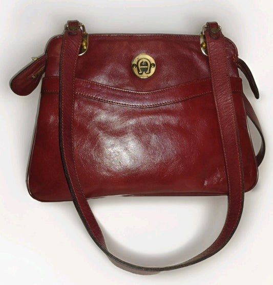 Vintage 70s Etienne Aigner Oxblood Leather Shoulder Bag Organizer Purse
