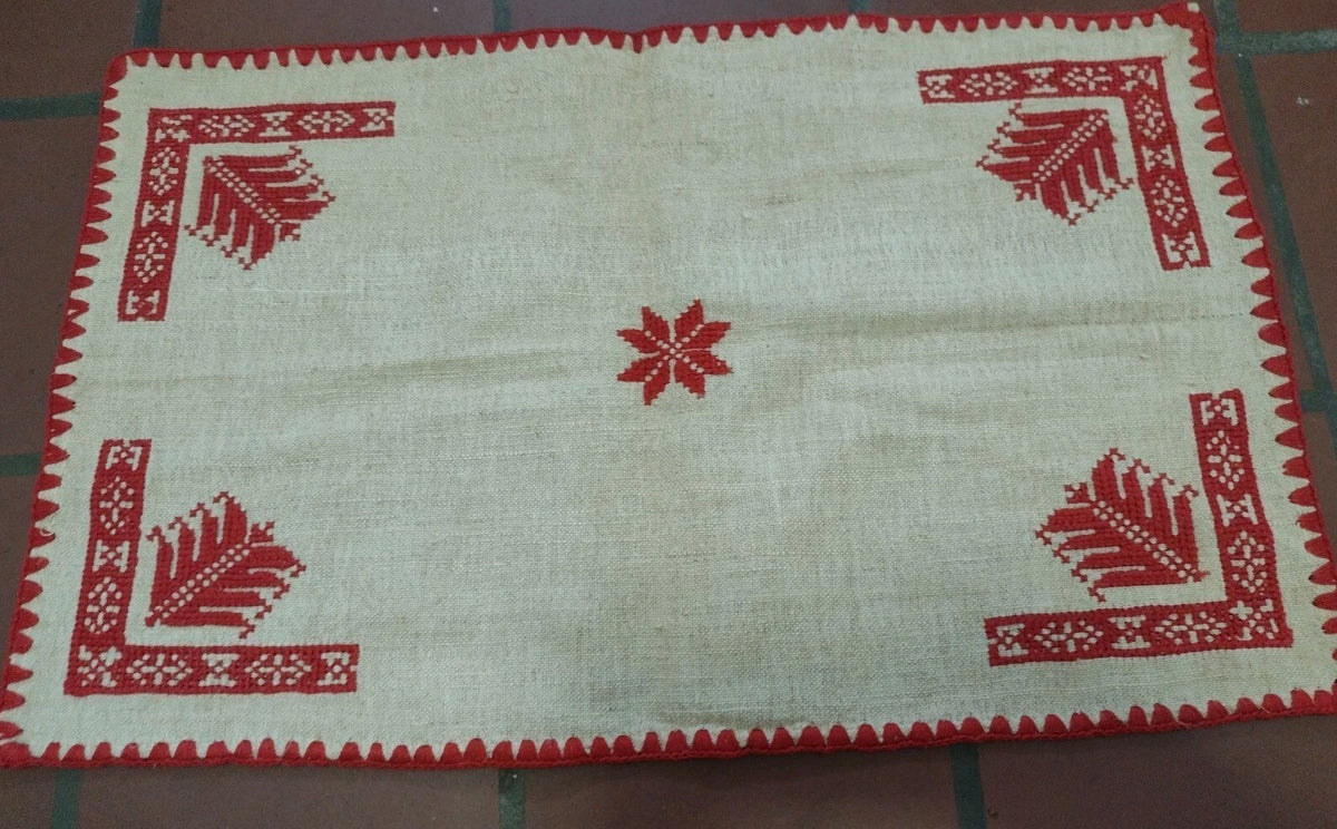 Vintage Folk Art Embroidered Linen Textile Lot Redwork Table Linens Pillow
