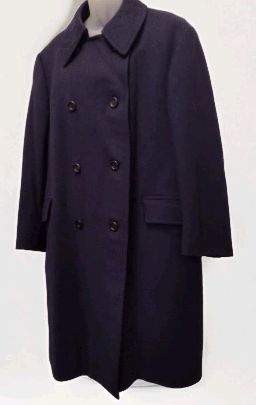 Vintage Mens Danish Wool Double Breasted Overcoat Navy Scandinavian Hobson XL