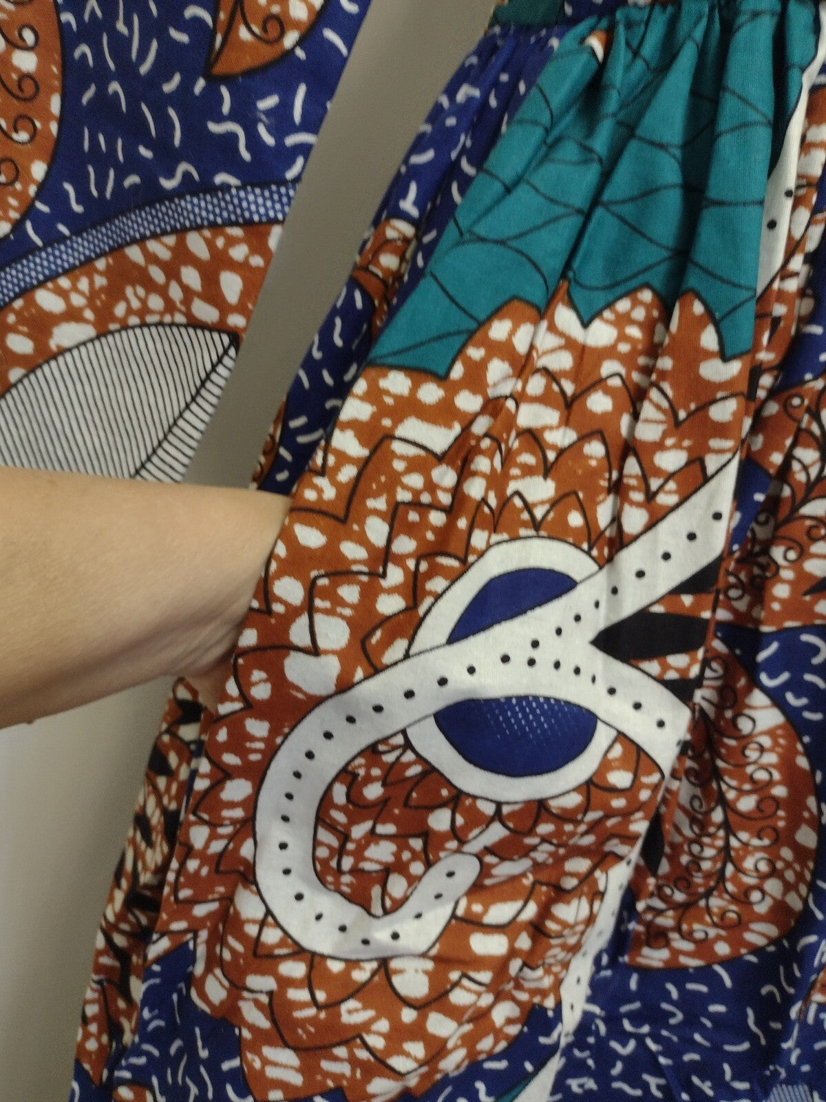 Grass-Fields African Print Ankara Maxi Dress Pockets Lined Boho Size 8